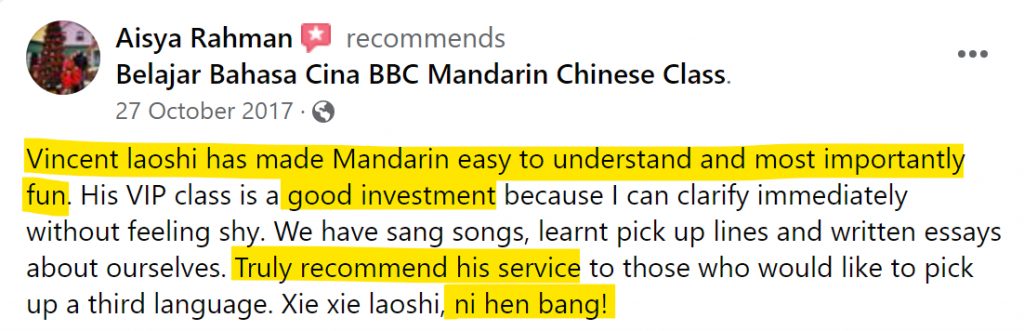 testimonial - Belajar Bahasa Cina BBC 18